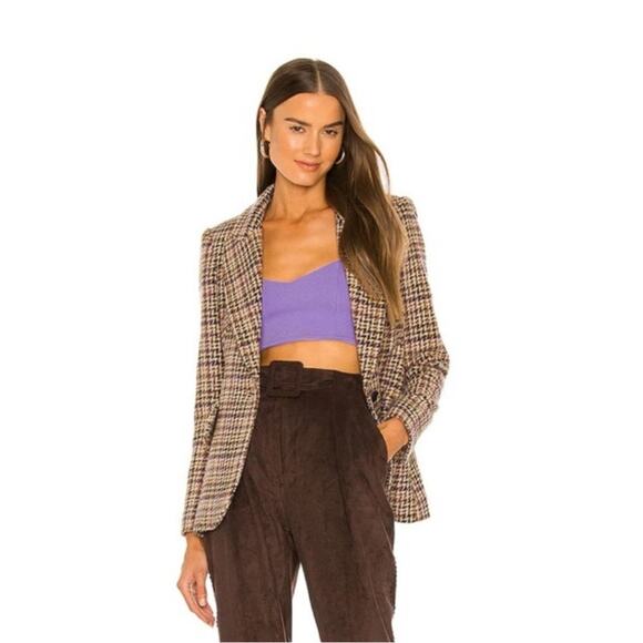 L'Agence NWT Tweed Wool Blend Houndstooth Blazer Tan Sz 4 Office Business Casual - Picture 2 of 9